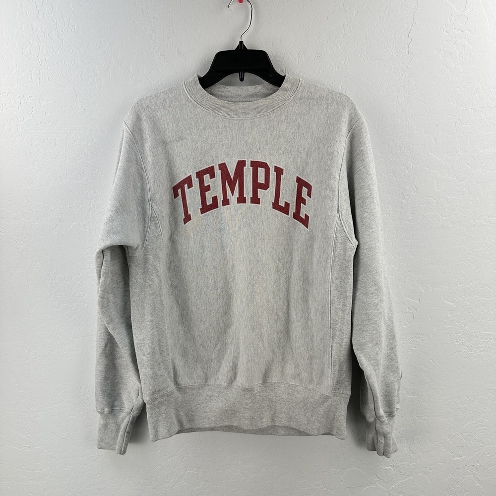 Vintage Temple University Champion‎ Sweatshirt Reverse Weave Gray Size S Logo